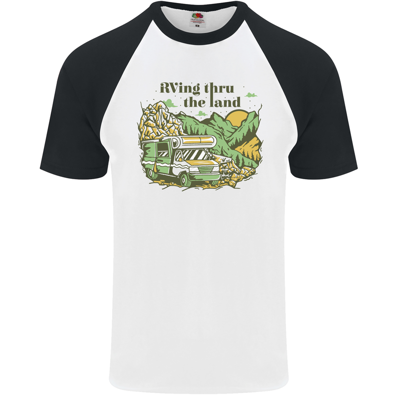 RVing Thru the Land RV Motorhome Camping Mens S/S Baseball T-Shirt White/Black