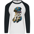 Policeman Skull Police Officer Force Mens L/S Baseball T-Shirt White/Black