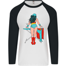 Ironing Superhero Funny Mens L/S Baseball T-Shirt White/Black