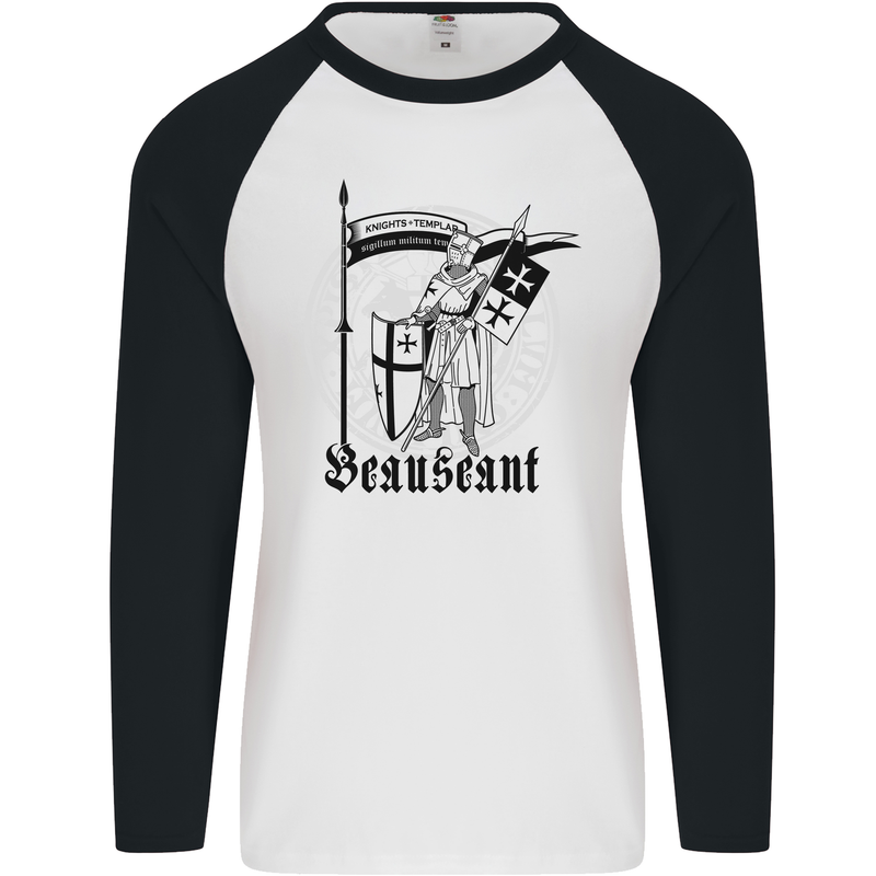 Knights Templar Beauseant St Georges Day Mens L/S Baseball T-Shirt White/Black