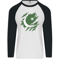 Torn Pakistan Flag Pakistani Day Football Mens L/S Baseball T-Shirt White/Black