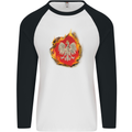 The of Polish Flag Fire Effect Poland Mens L/S Baseball T-Shirt White/Black