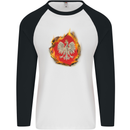 The of Polish Flag Fire Effect Poland Mens L/S Baseball T-Shirt White/Black