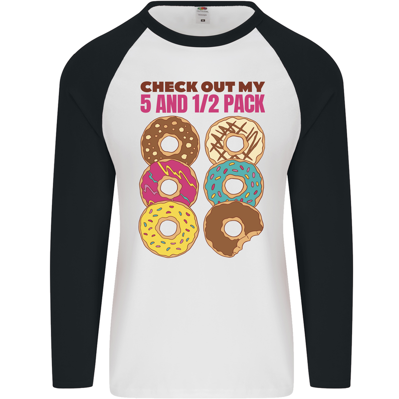 Check Out My 5 1/2 Pack Funny Donut Food Gym Mens L/S Baseball T-Shirt White/Black