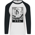 Sumo Wrestler Drummer Drumming Drum Mens L/S Baseball T-Shirt White/Black
