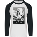 Sumo Wrestler Drummer Drumming Drum Mens L/S Baseball T-Shirt White/Black