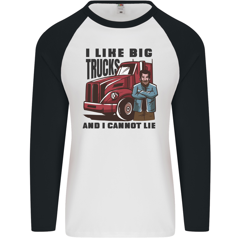 Lorry Driver I Like Big Trucks I Cannot Lie Trucker Mens L/S Baseball T-Shirt White/Black