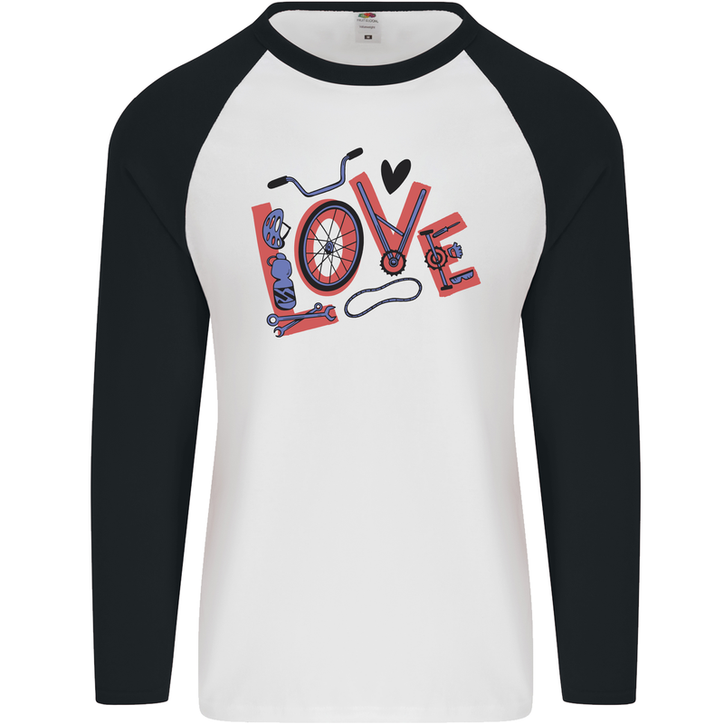 Love Cycling Funny Bicycle Bike Mens L/S Baseball T-Shirt White/Black