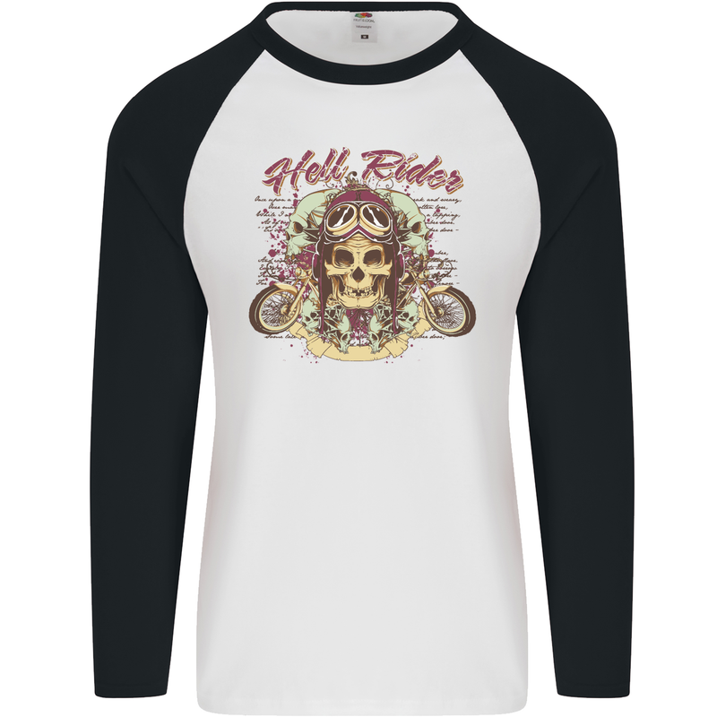 Hell Riders Motorcycle Motorbike Biker Mens L/S Baseball T-Shirt White/Black