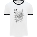 Butterfly & Flowers Mens Ringer T-Shirt White/Black