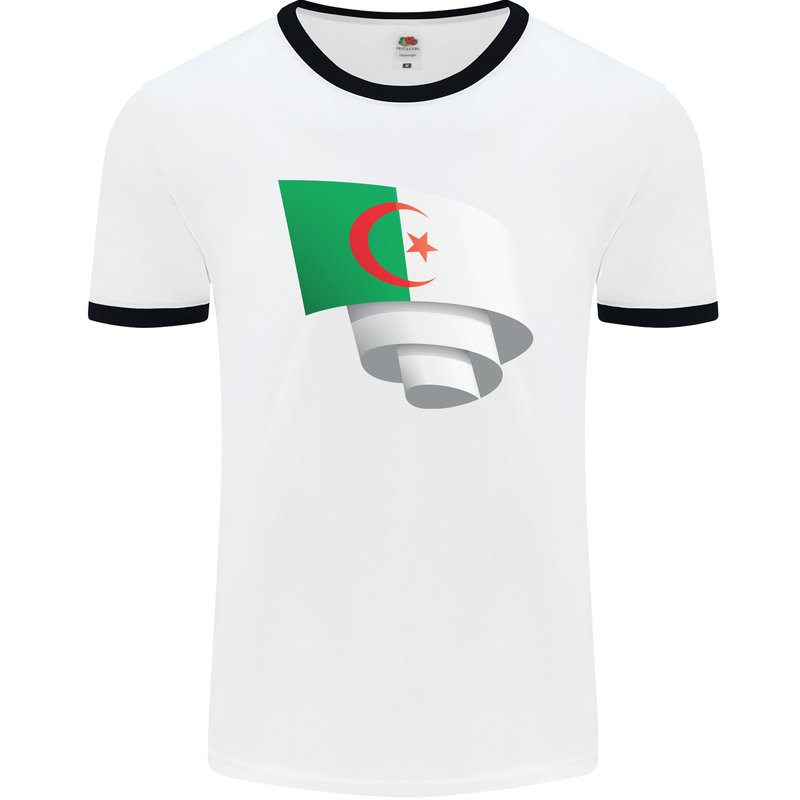 Curled Algeria Flag Algerian Day Football Mens Ringer T-Shirt White/Black