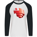 Curled Tongo Flag Tongan Day Football Mens L/S Baseball T-Shirt White/Black