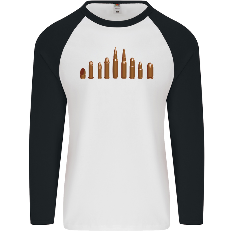 Bullets Hunting Army Military Sniper Mens L/S Baseball T-Shirt White/Black