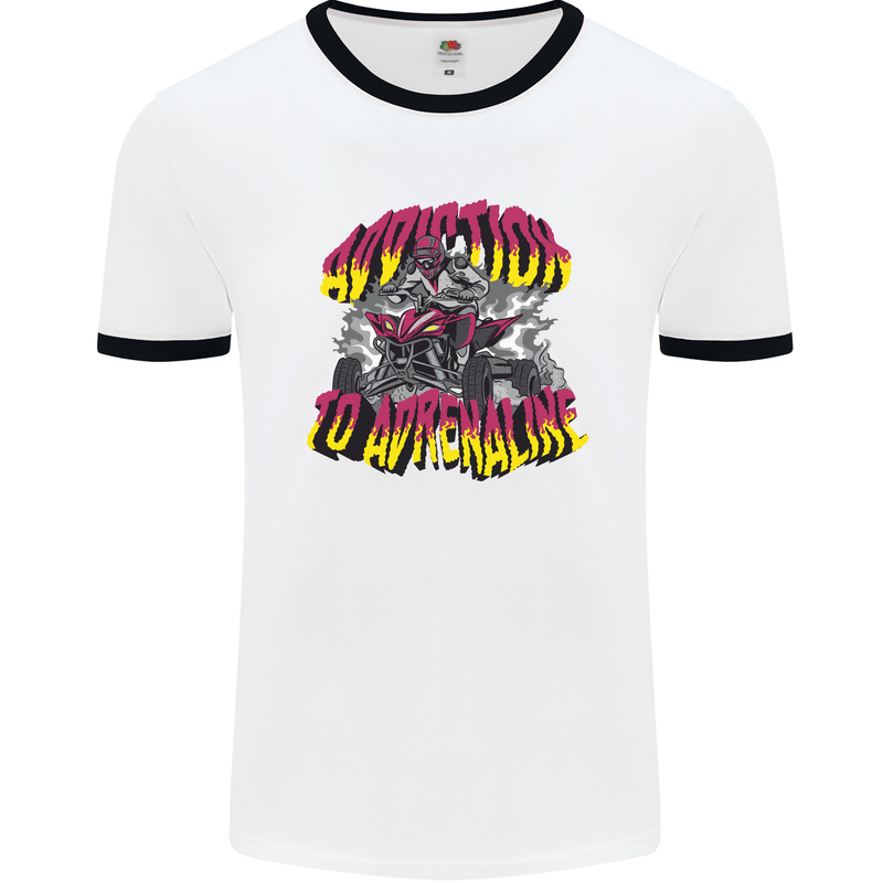 Quad Biking Adrenaline Off Road ATV Biker Mens Ringer T-Shirt White/Black