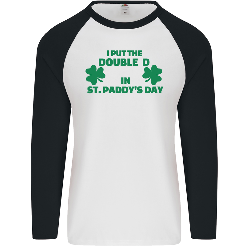 I Put the DD in St. Paddy's Day Funny Boobs Mens L/S Baseball T-Shirt White/Black