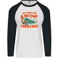 Christmas Cat Meowy Funny Christmas Tree Chaos Mens L/S Baseball T-Shirt White/Black