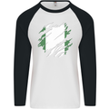 Torn Nigeria Flag Nigerian Day Football Mens L/S Baseball T-Shirt White/Black