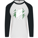 Torn Nigeria Flag Nigerian Day Football Mens L/S Baseball T-Shirt White/Black