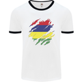 Torn Mauritius Flag Mauritians Day Football Mens Ringer T-Shirt White/Black