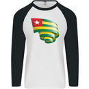 Curled Togo Flag Togolese Day Football Mens L/S Baseball T-Shirt White/Black