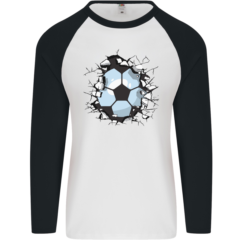 Football Smash Soccer Player Ball Mens L/S Baseball T-Shirt White/Black