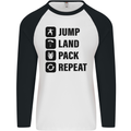 Skydiving Jump Land Pack Funny Skydiver Mens L/S Baseball T-Shirt White/Black