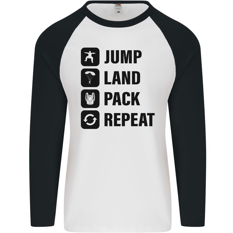 Skydiving Jump Land Pack Funny Skydiver Mens L/S Baseball T-Shirt White/Black