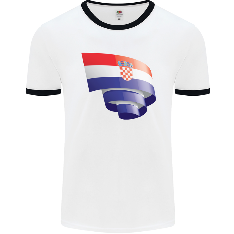 Curled Croatia Flag Croatian Day Football Mens Ringer T-Shirt White/Black