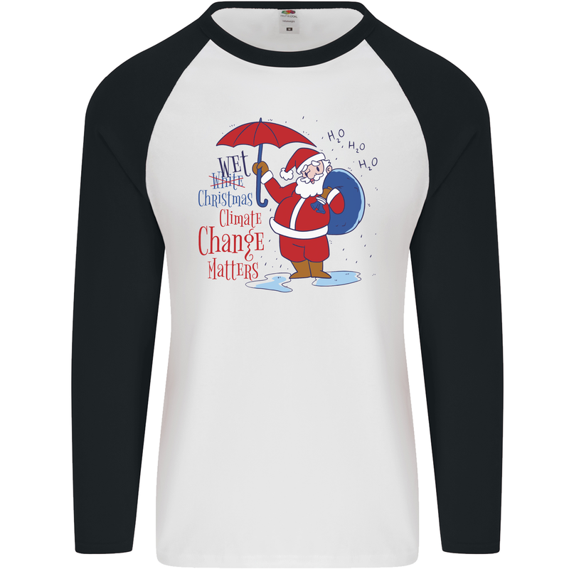 Christmas Climat Change Matters Santa Mens L/S Baseball T-Shirt White/Black