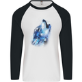 A Watercolour Wolf Mens L/S Baseball T-Shirt White/Black