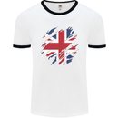 Torn British Flag Union Jack Britain Mens Ringer T-Shirt White/Black