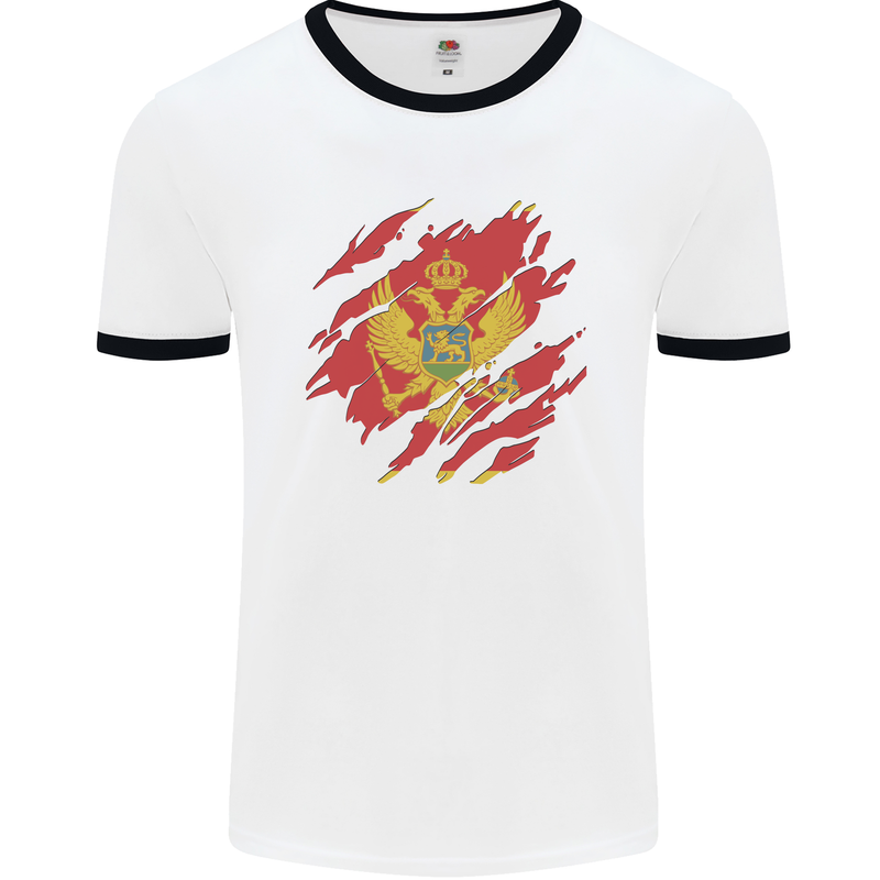 Torn Montenegro Flag Montenegrin Day Football Mens Ringer T-Shirt White/Black