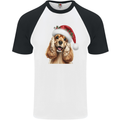 Christmas Cocker Spaniel Xmas Hat Dog Mens S/S Baseball T-Shirt White/Black