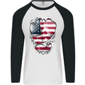 Gym Stars & Stripes American Flag Ripped Mens L/S Baseball T-Shirt White/Black