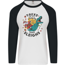 T-Rex Cooler than Sleighs Funny Christmas Mens L/S Baseball T-Shirt White/Black