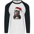 Christmas Staffy Staffordshire Bull Terrier Dog Mens L/S Baseball T-Shirt White/Black