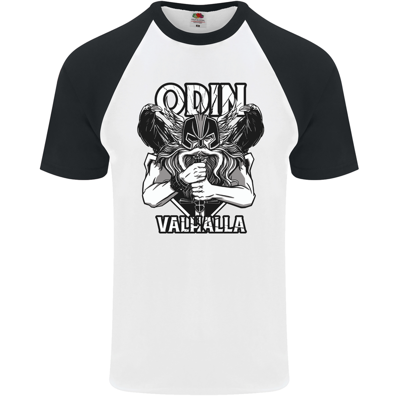 Odin Valhalla Viking Warrior Mens S/S Baseball T-Shirt White/Black