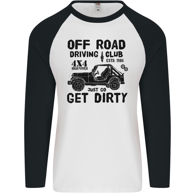 Off Road Driving Club Get Dirty 4x4 Funny Mens L/S Baseball T-Shirt White/Black