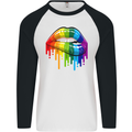 LGBT Bitten Rainbow Lip Gay Pride Day Mens L/S Baseball T-Shirt White/Black