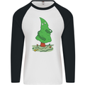 Naked Christmas Tree Funny Rude Xmas Naturist Mens L/S Baseball T-Shirt White/Black