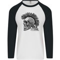 Rock n Roll Music School Skull Guitar Mens L/S Baseball T-Shirt White/Black