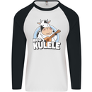 Mookulele Funny Cow Playing Ukulele Guitar Mens L/S Baseball T-Shirt White/Black