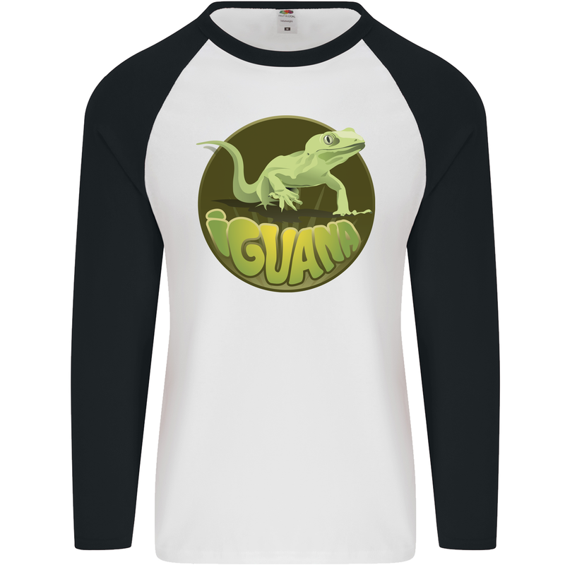 An Iguana Lizard Mens L/S Baseball T-Shirt White/Black