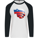 Curled Slovenia Flag Slovenian Day Football Mens L/S Baseball T-Shirt White/Black