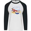 Santa at the Beach Christmas Summer Xmas Holiday Mens L/S Baseball T-Shirt White/Black