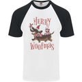 Merry Woofmas Funny Xmas Dog Mens S/S Baseball T-Shirt White/Black