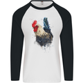 A Chicken Watercolour Mens L/S Baseball T-Shirt White/Black