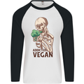 Addicted Vegan Skeleton Eating Vegetables Mens L/S Baseball T-Shirt White/Black