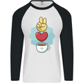 Peace Love Coffee Mens L/S Baseball T-Shirt White/Black