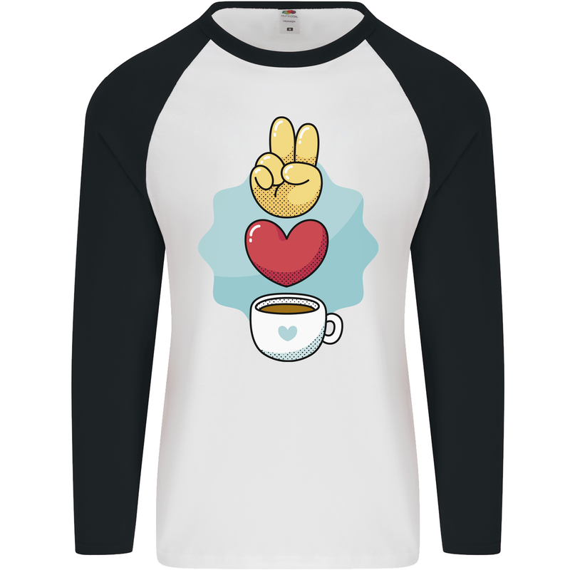 Peace Love Coffee Mens L/S Baseball T-Shirt White/Black